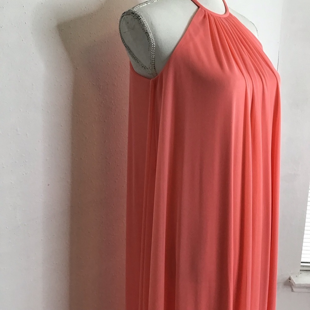 DAVID’S BRIDAL WOMEN ELEGANT DUSTY PEACH HIGH STRING NECK LONG FLOWY DRESS SZ 2 - Picture 3 of 10